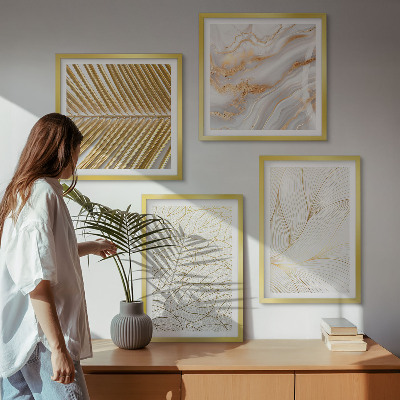 Polyptyque z cadres Motifs de feuilles, marbre abstrait