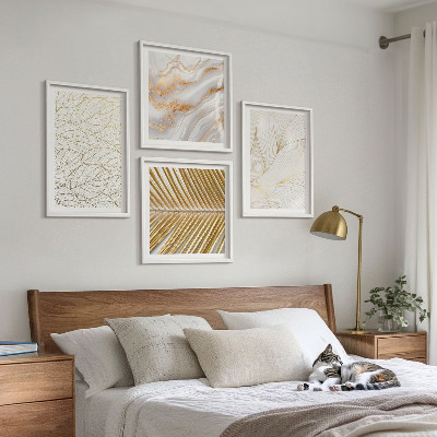 Polyptyque z cadres Motifs de feuilles, marbre abstrait