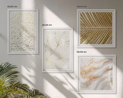 Polyptyque de 2 cadres motifs de feuilles et marbre abstrait