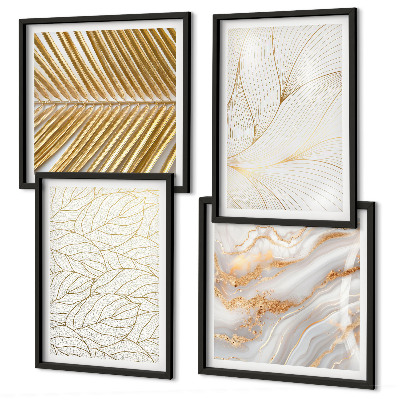 Polyptyque z cadres Motifs de feuilles, marbre abstrait