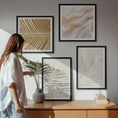 Polyptyque z cadres Motifs de feuilles, marbre abstrait