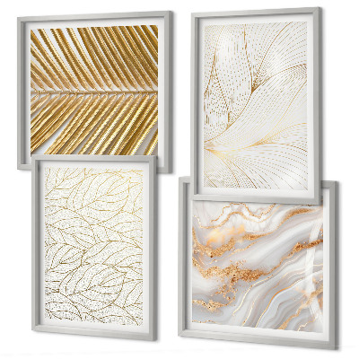 Polyptyque z cadres Motifs de feuilles, marbre abstrait
