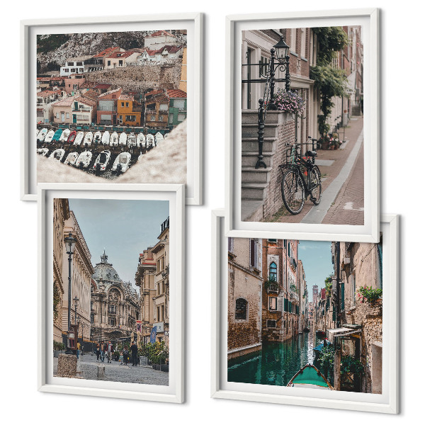 Ensemble de 4 tableaux Les charmantes rues des villes portuaires