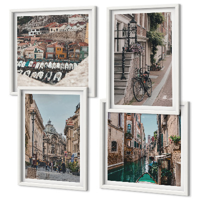 Ensemble de 4 tableaux Les charmantes rues des villes portuaires