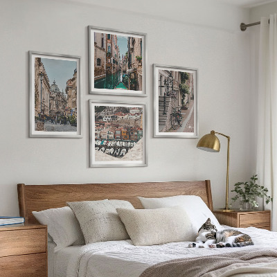 Ensemble de 4 tableaux Les charmantes rues des villes portuaires