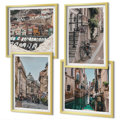Ensemble de 4 tableaux Les charmantes rues des villes portuaires