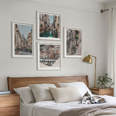 Ensemble de 4 tableaux Les charmantes rues des villes portuaires