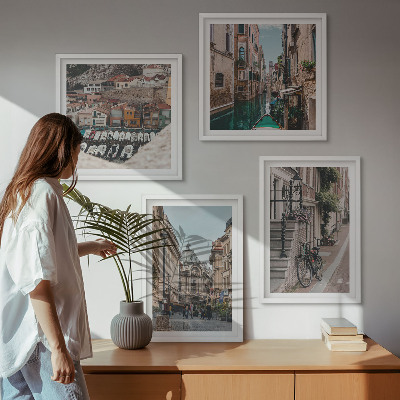 Ensemble de 4 tableaux Les charmantes rues des villes portuaires