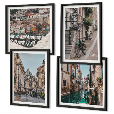Ensemble de 4 tableaux Les charmantes rues des villes portuaires