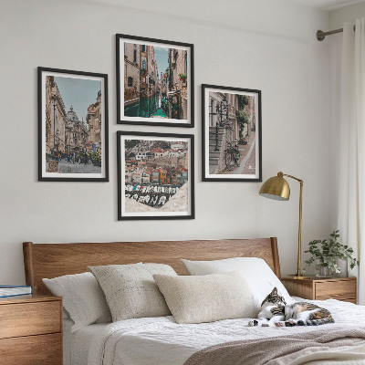 Ensemble de 4 tableaux Les charmantes rues des villes portuaires
