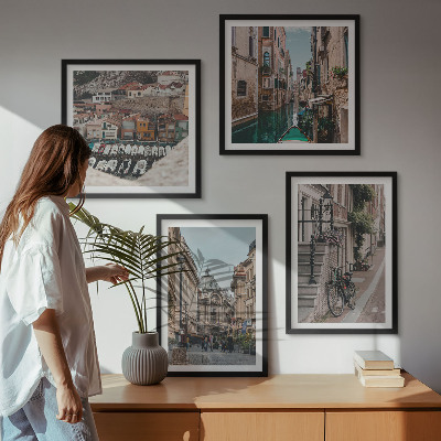 Ensemble de 4 tableaux Les charmantes rues des villes portuaires