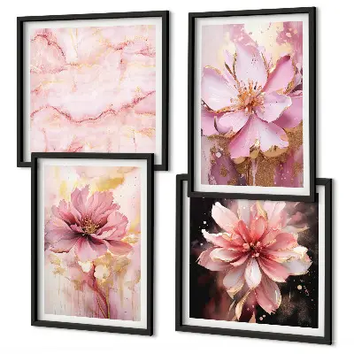 Compositions florales de roses blanches polyptyque composé de 3 cadres