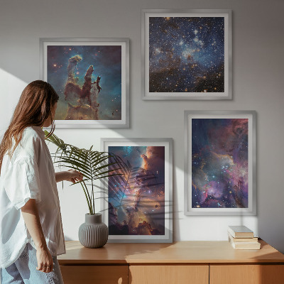 Ensemble de 4 tableaux Paysages stellaires cosmiques