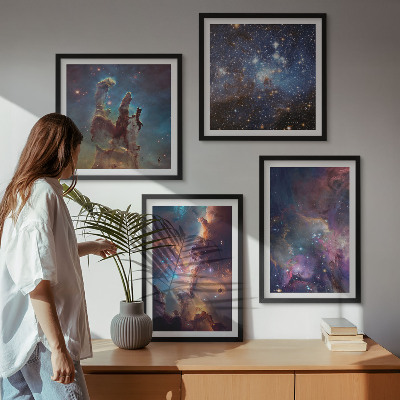 Ensemble de 4 tableaux Paysages stellaires cosmiques