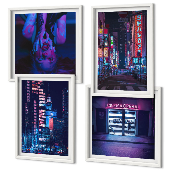 Mur de tableaux Ville nocturne illuminée au néon