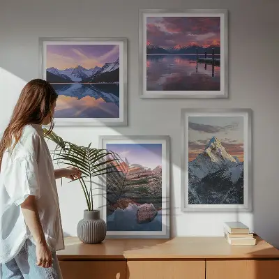 Polyptyque de 5 cadres avec paysages de montagne en arrière-plan