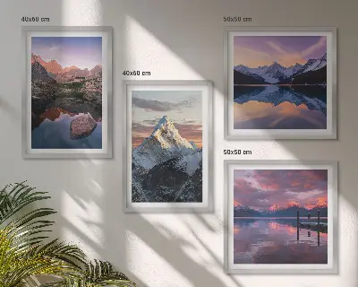 Polyptyque de 5 cadres avec paysages de montagne en arrière-plan