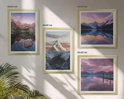 Polyptyque de 5 cadres avec paysages de montagne en arrière-plan