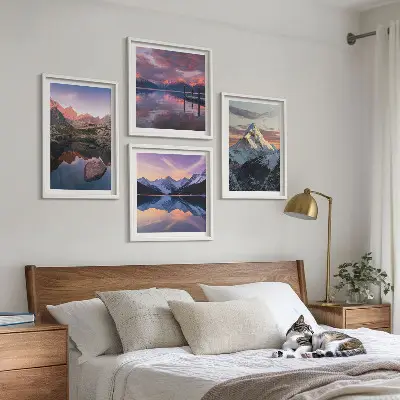 Polyptyque de 5 cadres avec paysages de montagne en arrière-plan