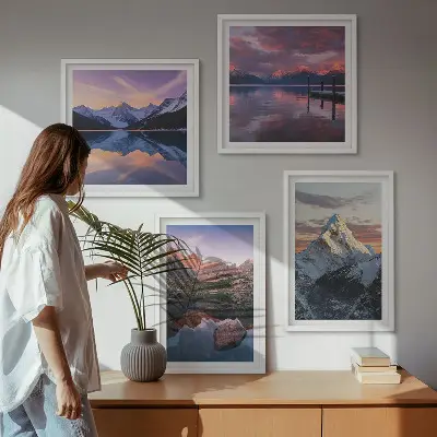 Polyptyque de 5 cadres avec paysages de montagne en arrière-plan