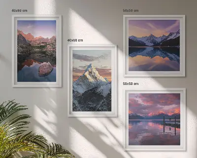 Polyptyque de 5 cadres avec paysages de montagne en arrière-plan
