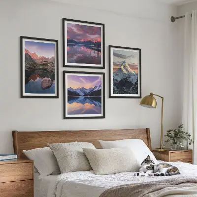 Polyptyque de 5 cadres avec paysages de montagne en arrière-plan