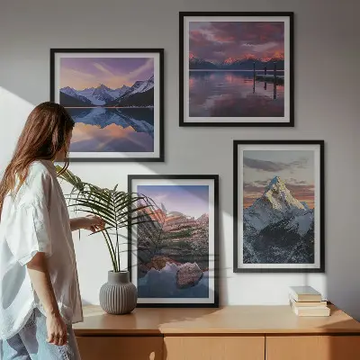 Polyptyque de 5 cadres avec paysages de montagne en arrière-plan