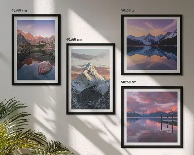 Polyptyque de 5 cadres avec paysages de montagne en arrière-plan