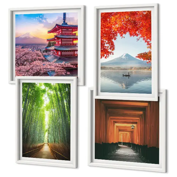 Mur de tableaux forêt de bambous, mont Fuji et torii japonais