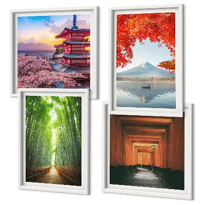 Mur de tableaux forêt de bambous, mont Fuji et torii japonais