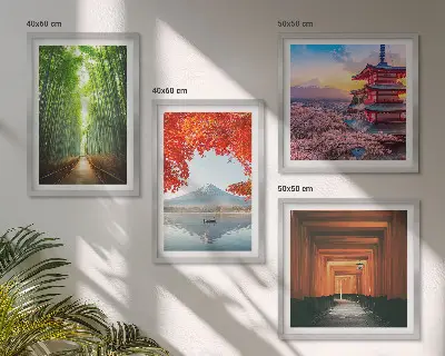 Mur de tableaux forêt de bambous, mont Fuji et torii japonais
