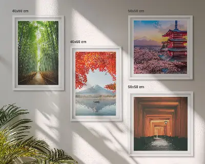 Mur de tableaux forêt de bambous, mont Fuji et torii japonais