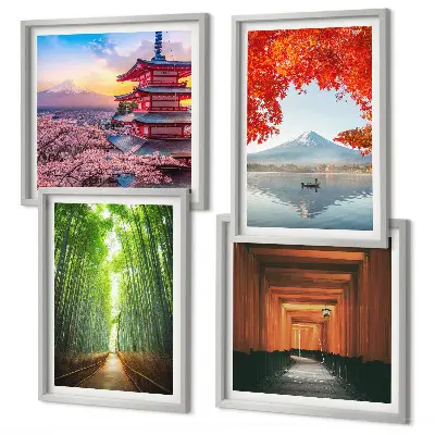 Mur de tableaux forêt de bambous, mont Fuji et torii japonais