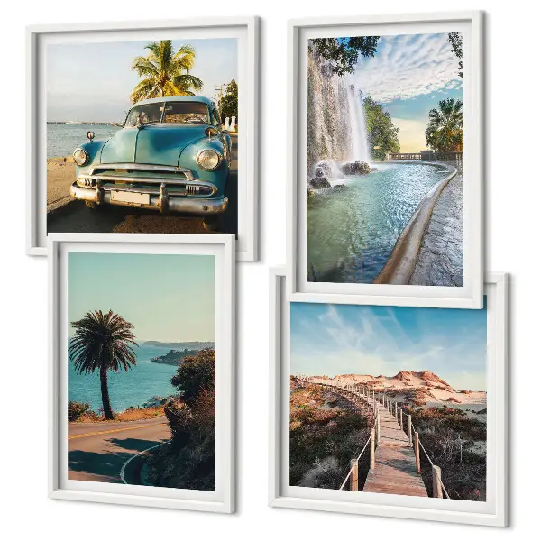 Tableau polyptyque 2 cadres motif cascade de palmiers de vacances