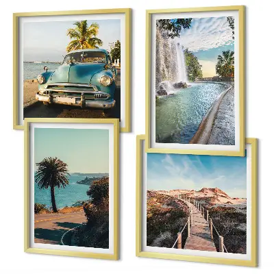 Tableau polyptyque 2 cadres motif cascade de palmiers de vacances