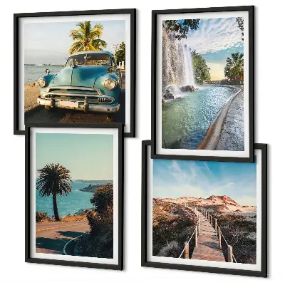 Tableau polyptyque 2 cadres motif cascade de palmiers de vacances