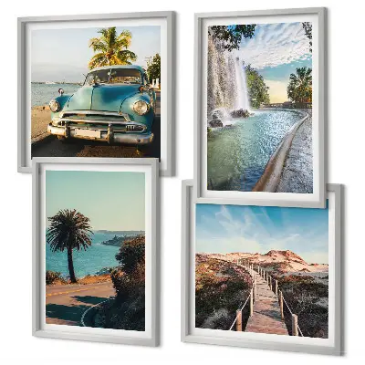 Tableau polyptyque 2 cadres motif cascade de palmiers de vacances