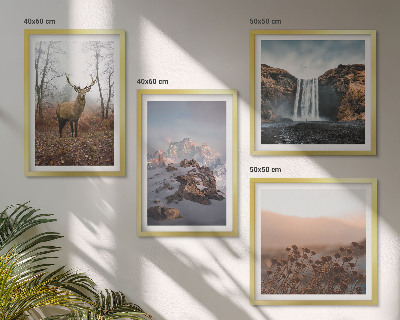 Ensemble de 4 tableaux Paysages sauvages, montagnes, cerfs
