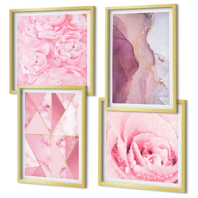 Polyptyque z cadres Pivoines géométriques roses