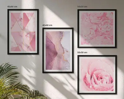 Pivoines géométriques roses polyptyque composé de 2 cadres