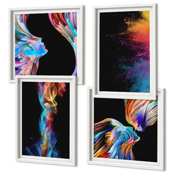 Ensemble de 4 tableaux Abstractions colorées visages formes