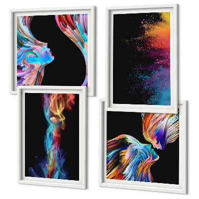 Ensemble de 4 tableaux Abstractions colorées visages formes