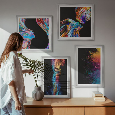 Ensemble de 4 tableaux Abstractions colorées visages formes