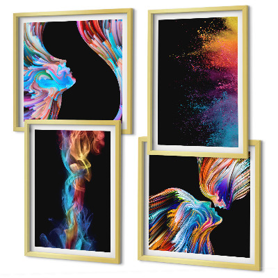 Ensemble de 4 tableaux Abstractions colorées visages formes