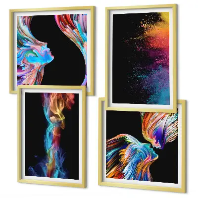 Ensemble de 4 tableaux représentant des abstractions colorées de visages et de formes