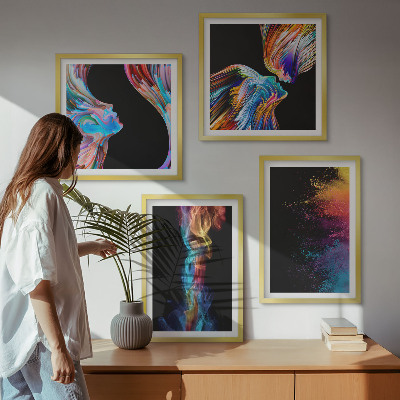 Ensemble de 4 tableaux Abstractions colorées visages formes