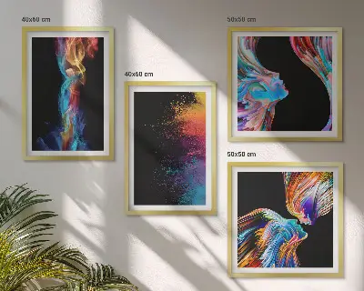 Ensemble de 4 tableaux représentant des abstractions colorées de visages et de formes