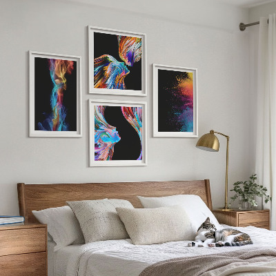 Ensemble de 4 tableaux Abstractions colorées visages formes