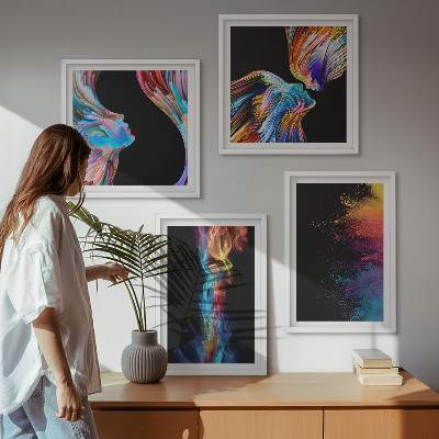 Ensemble de 4 tableaux Abstractions colorées visages formes