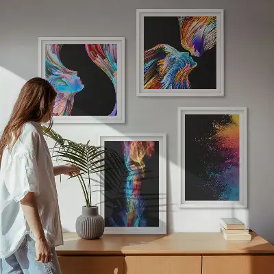 Ensemble de 4 tableaux représentant des abstractions colorées de visages et de formes